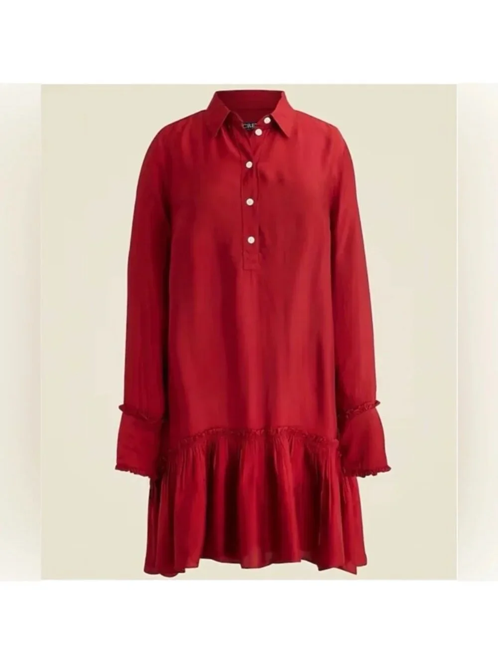 J Crew Womens Amelia Popover Shirtdress Sz Large Red Drapey Viscose Twill Dress